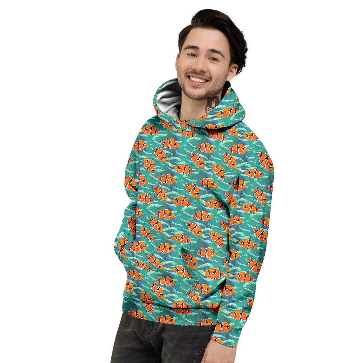 Clownfish Watercolor Blue Print Pattern Men's Hoodie-grizzshop