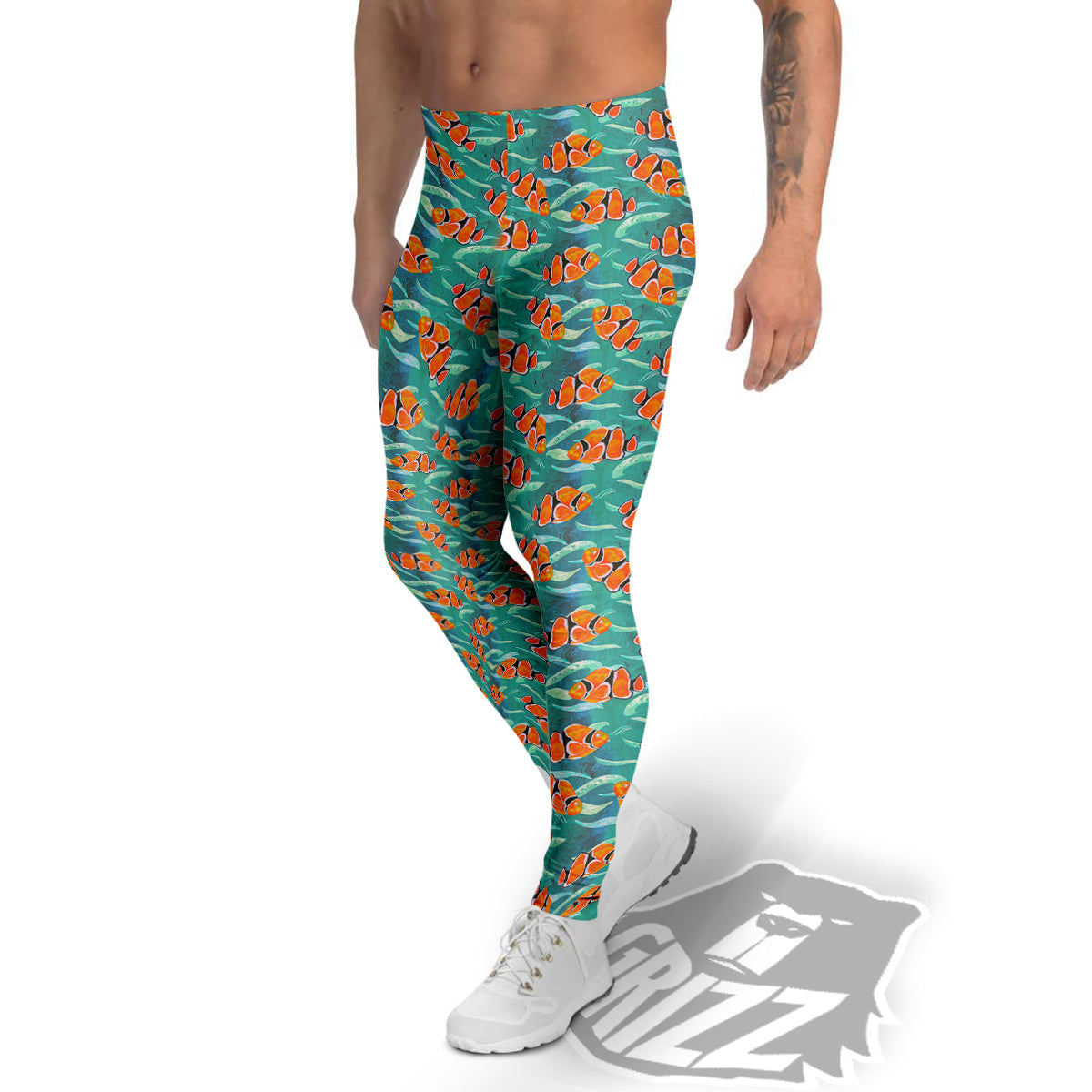 Clownfish Watercolor Blue Print Pattern Men's Leggings-grizzshop