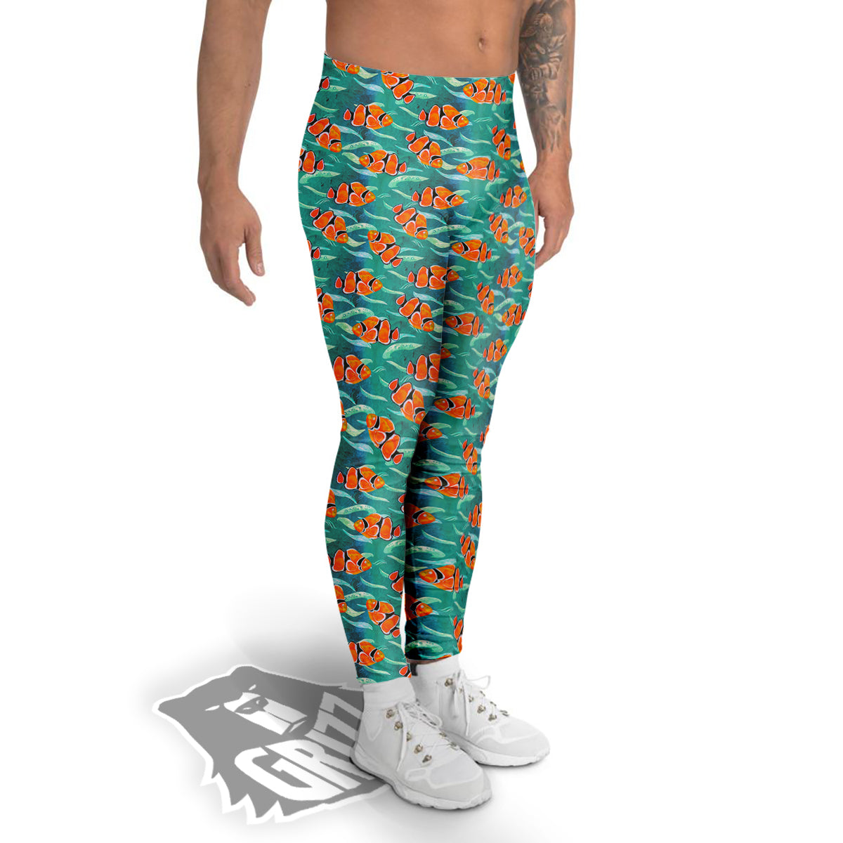 Clownfish Watercolor Blue Print Pattern Men's Leggings-grizzshop