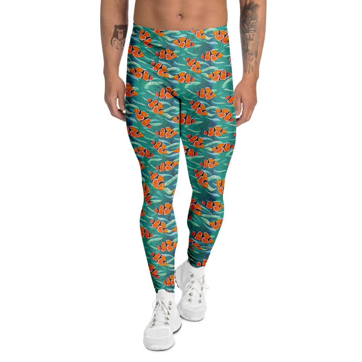 Clownfish Watercolor Blue Print Pattern Men's Leggings-grizzshop