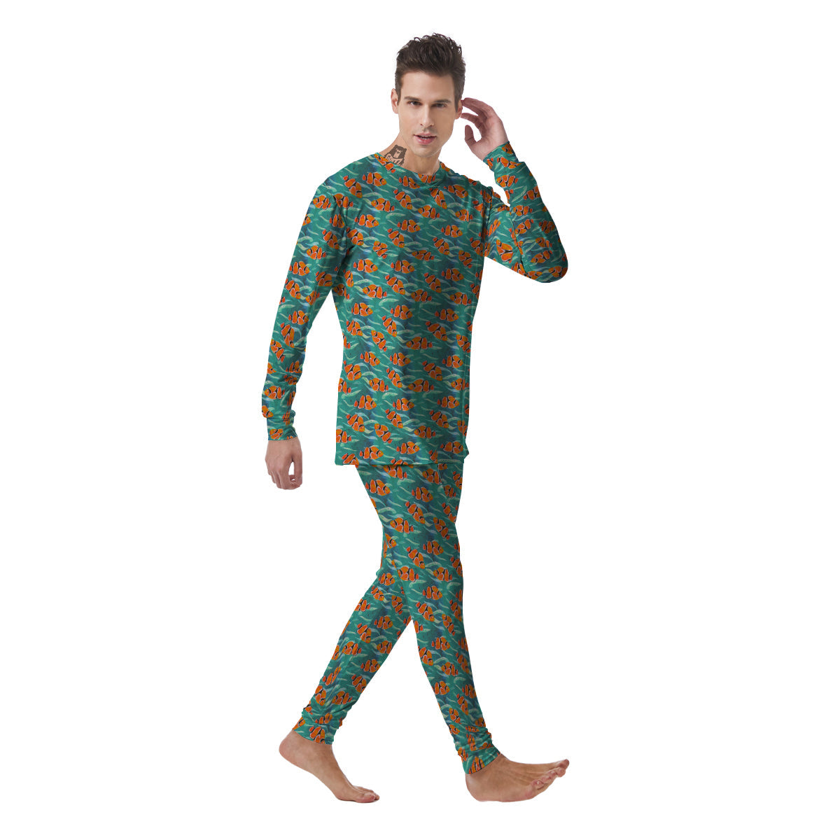 Clownfish Watercolor Blue Print Pattern Men's Pajamas-grizzshop