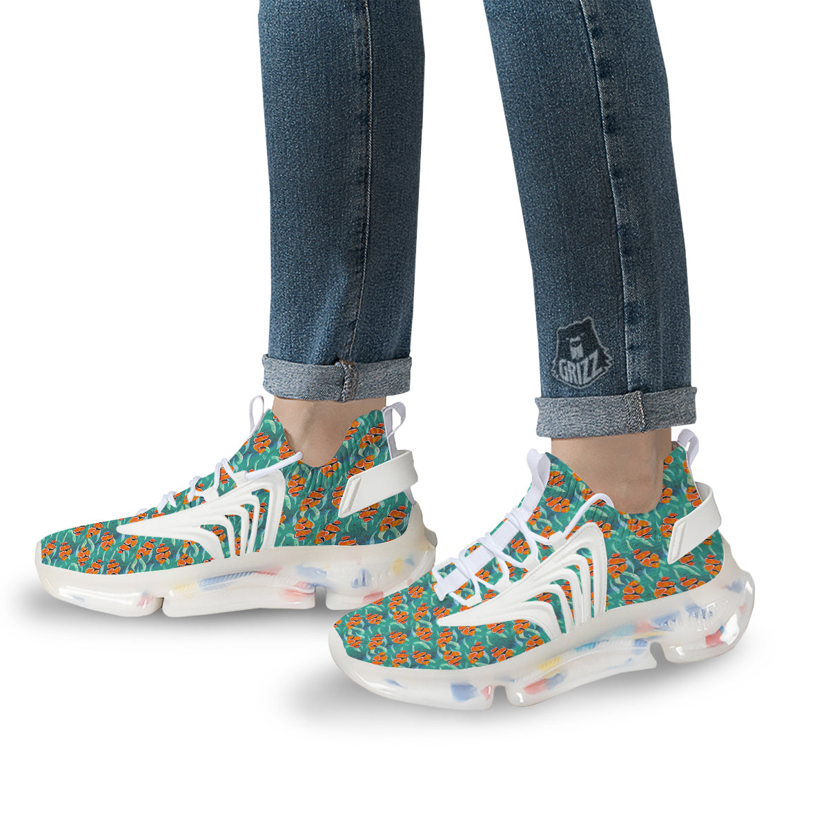 Clownfish Watercolor Blue Print Pattern White Gym Shoes-grizzshop