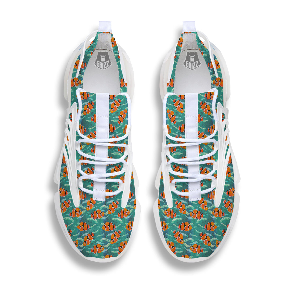 Clownfish Watercolor Blue Print Pattern White Gym Shoes-grizzshop