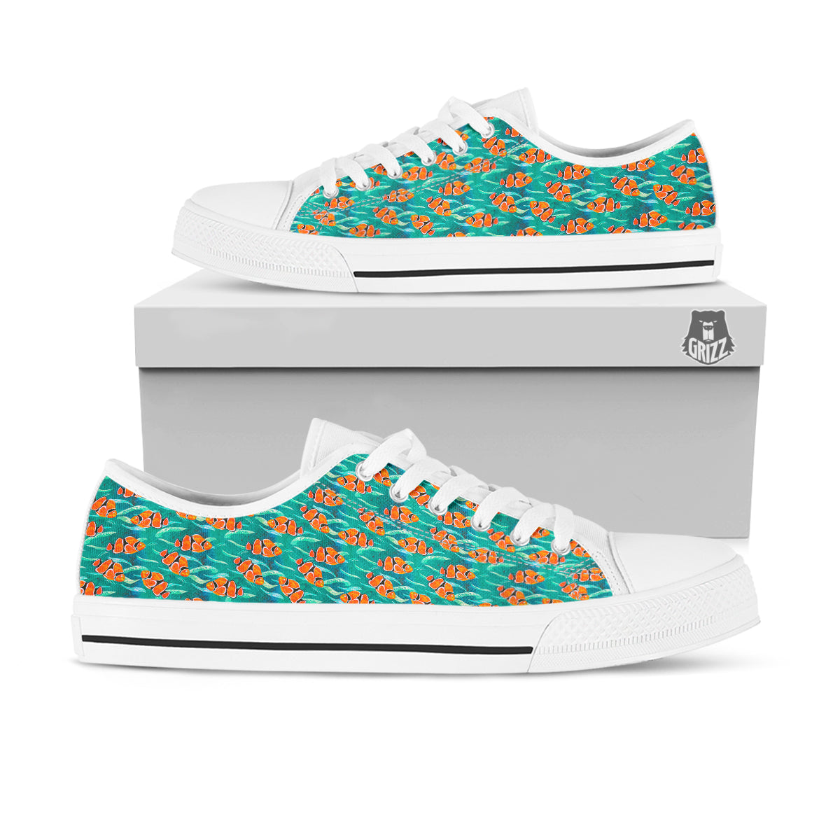 Clownfish Watercolor Blue Print Pattern White Low Top Shoes-grizzshop