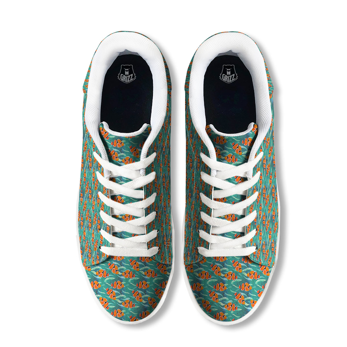 Clownfish Watercolor Blue Print Pattern White Low Top Sneakers-grizzshop