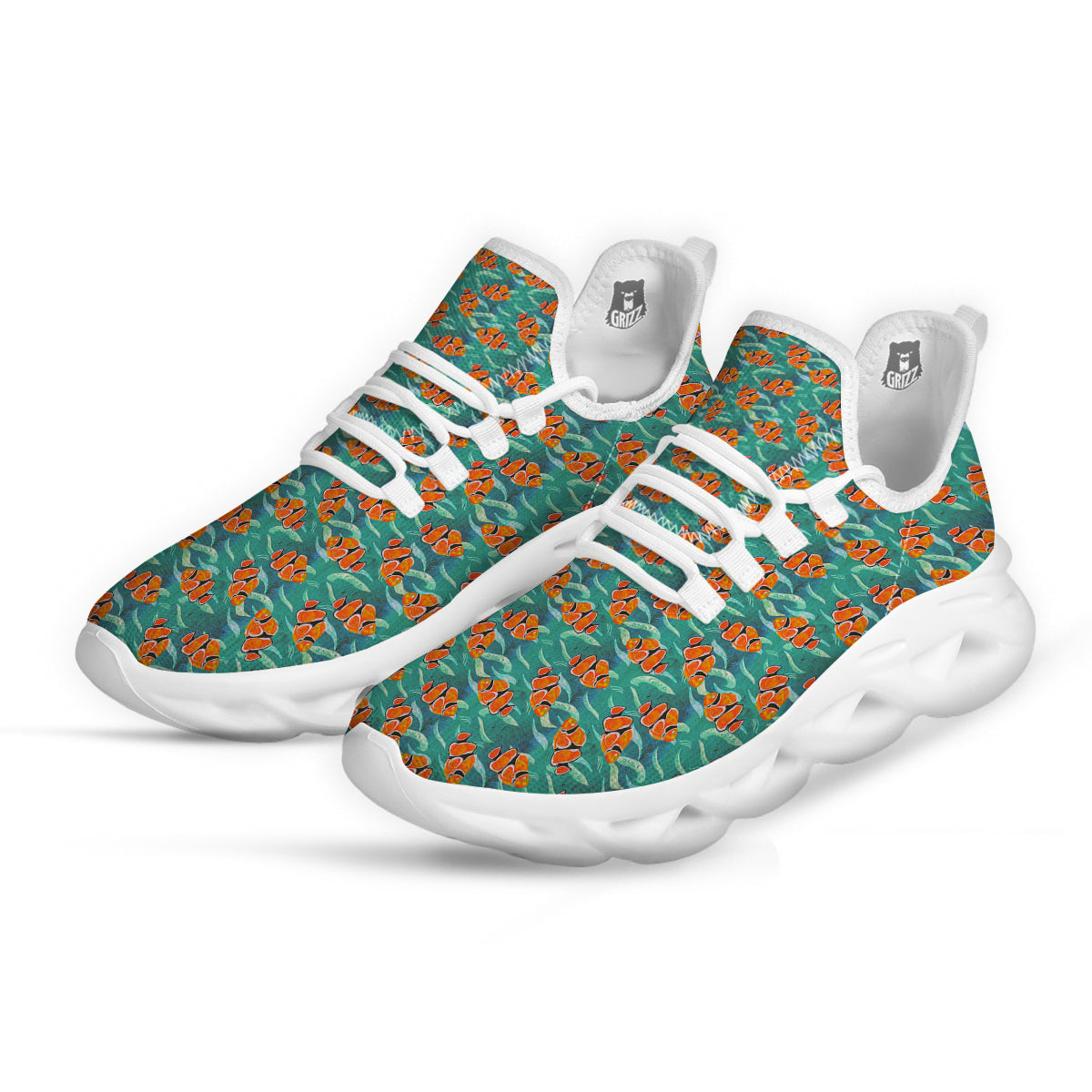 Clownfish Watercolor Blue Print Pattern White Running Shoes-grizzshop