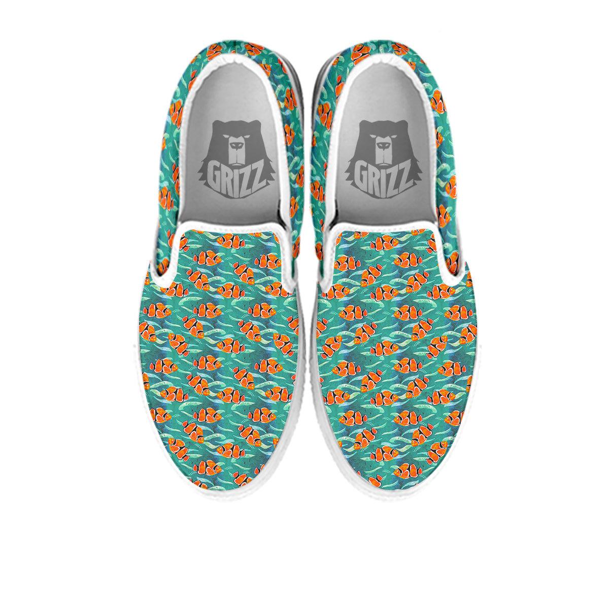 Clownfish Watercolor Blue Print Pattern White Slip On Shoes-grizzshop