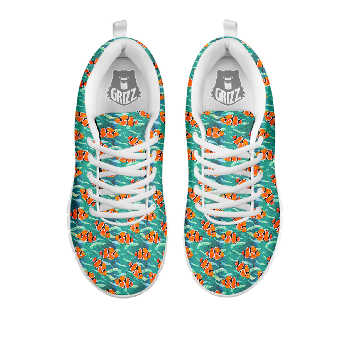 Clownfish Watercolor Blue Print Pattern White Sneaker-grizzshop