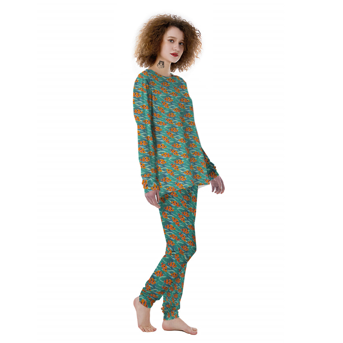 Clownfish Watercolor Blue Print Pattern Women's Pajamas-grizzshop