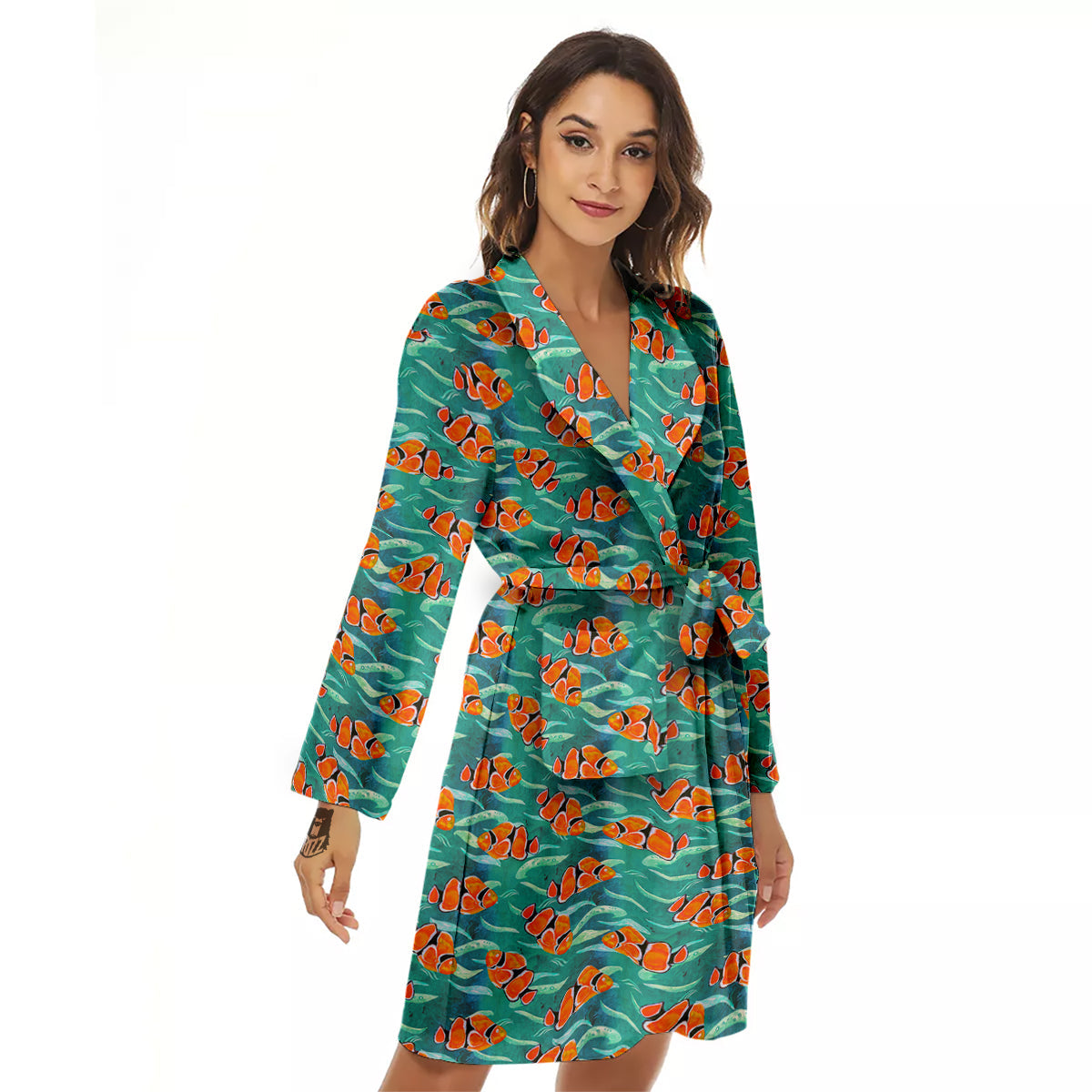 Clownfish Watercolor Blue Print Pattern Women's Robe-grizzshop