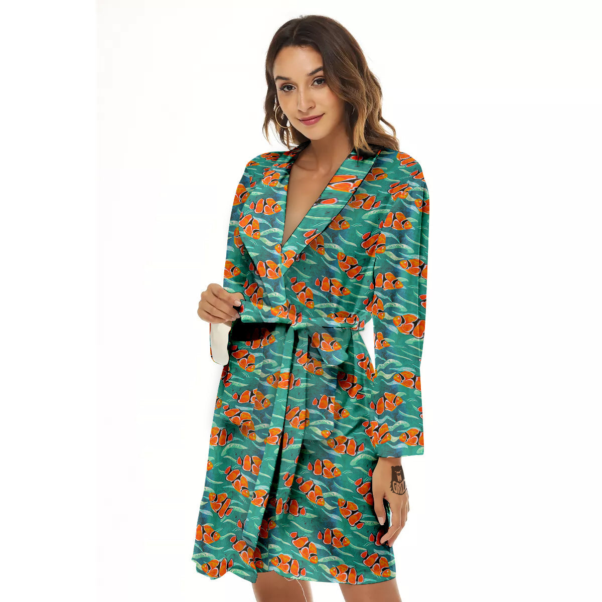 Clownfish Watercolor Blue Print Pattern Women's Robe-grizzshop