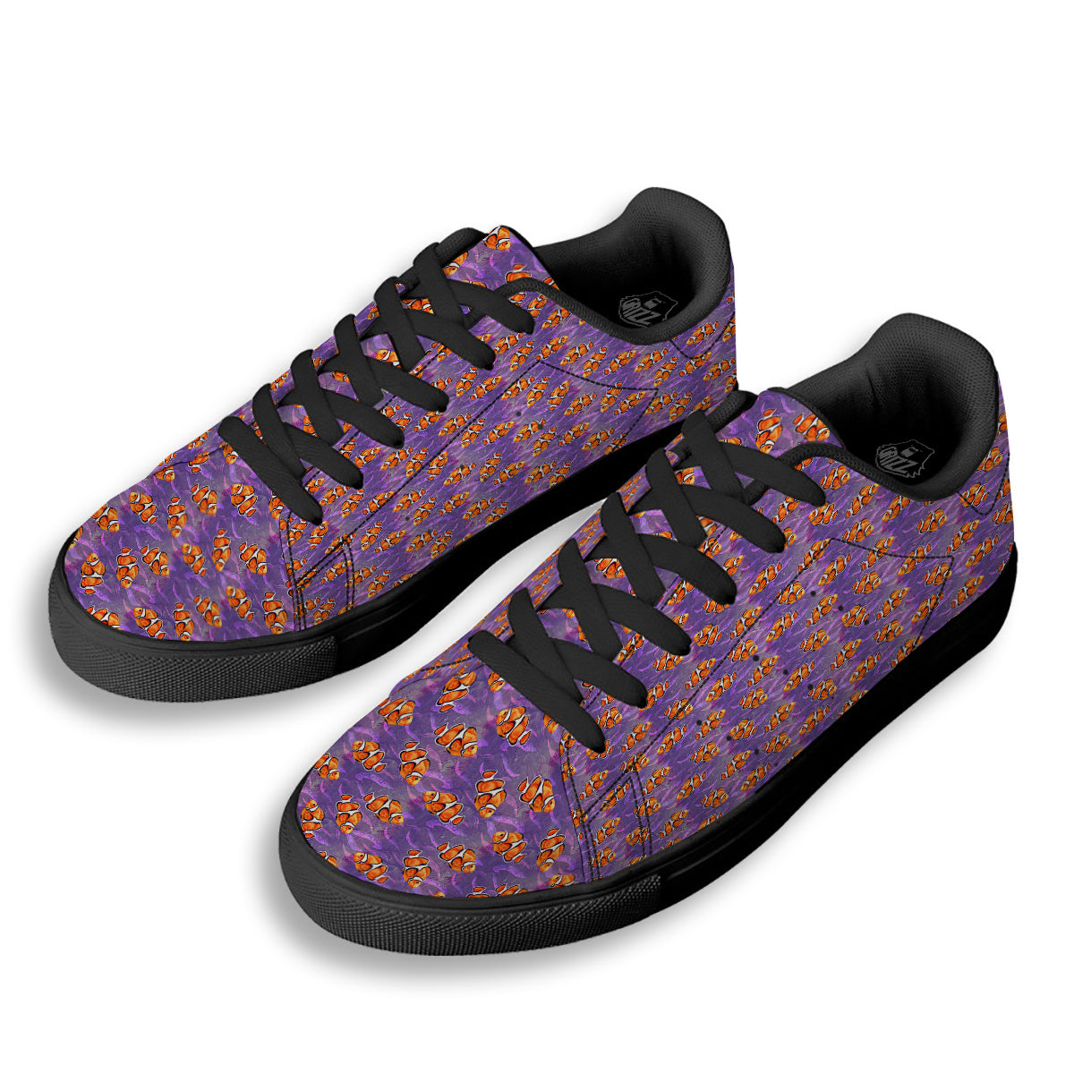 Clownfish Watercolor Purple Print Pattern Black Low Top Sneakers-grizzshop