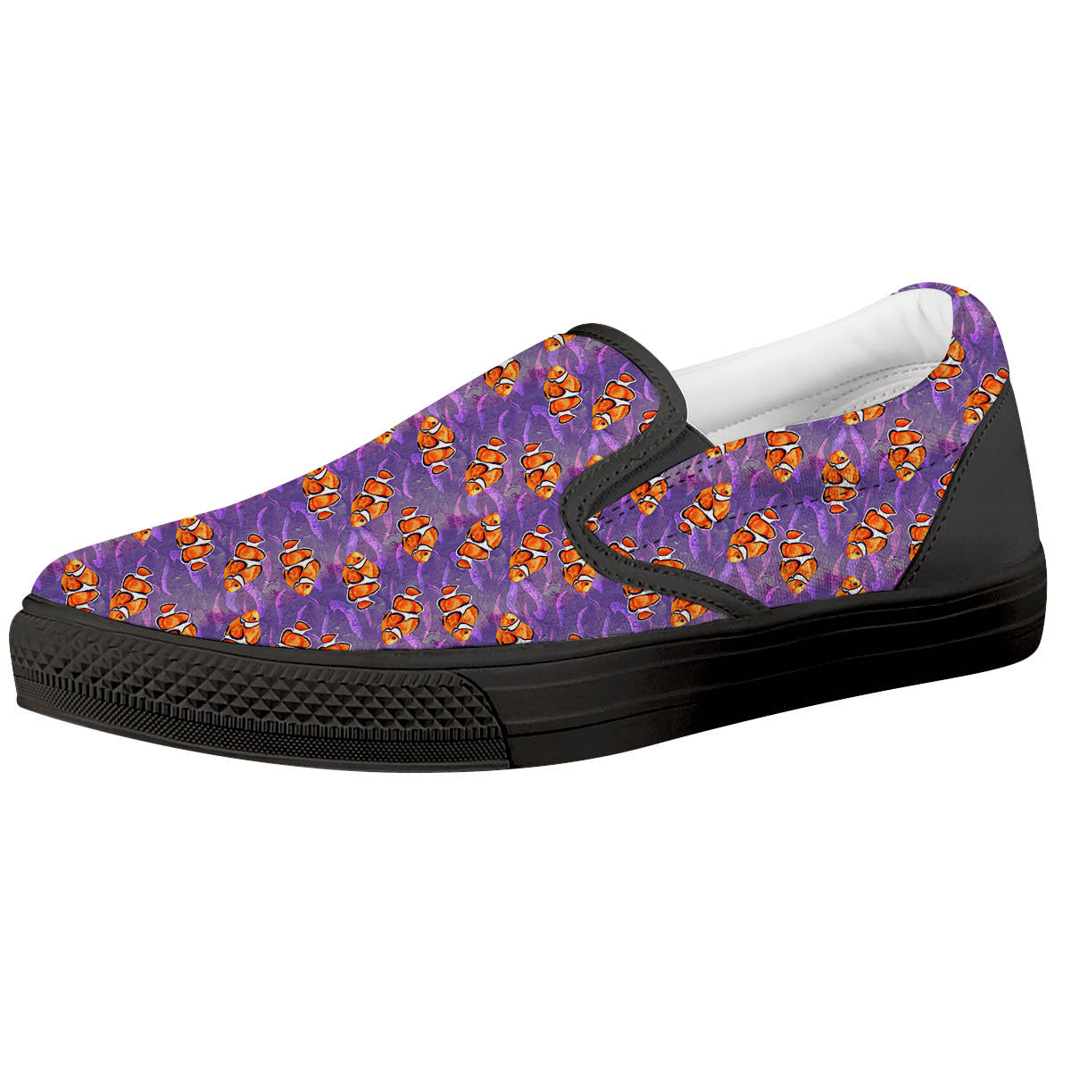 Clownfish Watercolor Purple Print Pattern Black Slip On Shoes-grizzshop