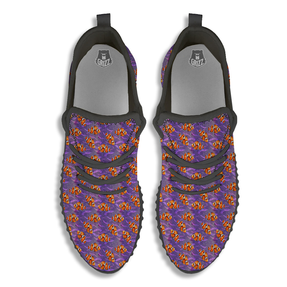 Clownfish Watercolor Purple Print Pattern Black Walking Shoes-grizzshop