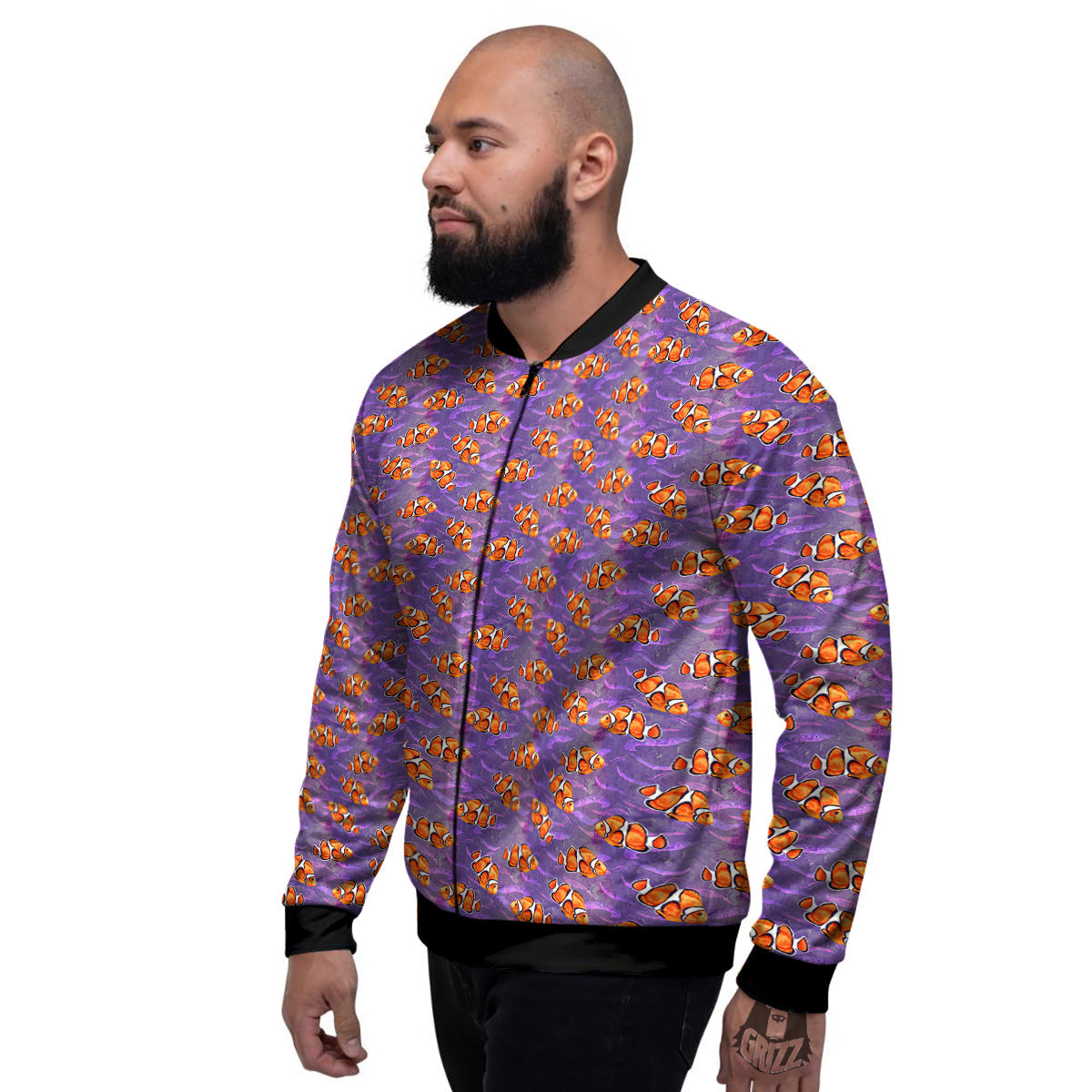 Clownfish Watercolor Purple Print Pattern Men's Bomber Jacket-grizzshop