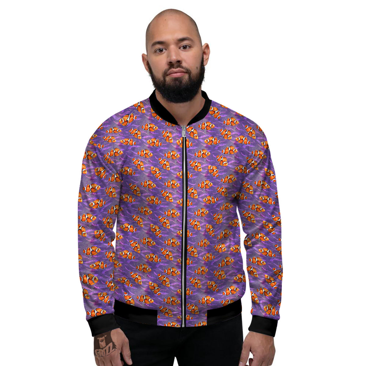 Clownfish Watercolor Purple Print Pattern Men's Bomber Jacket-grizzshop