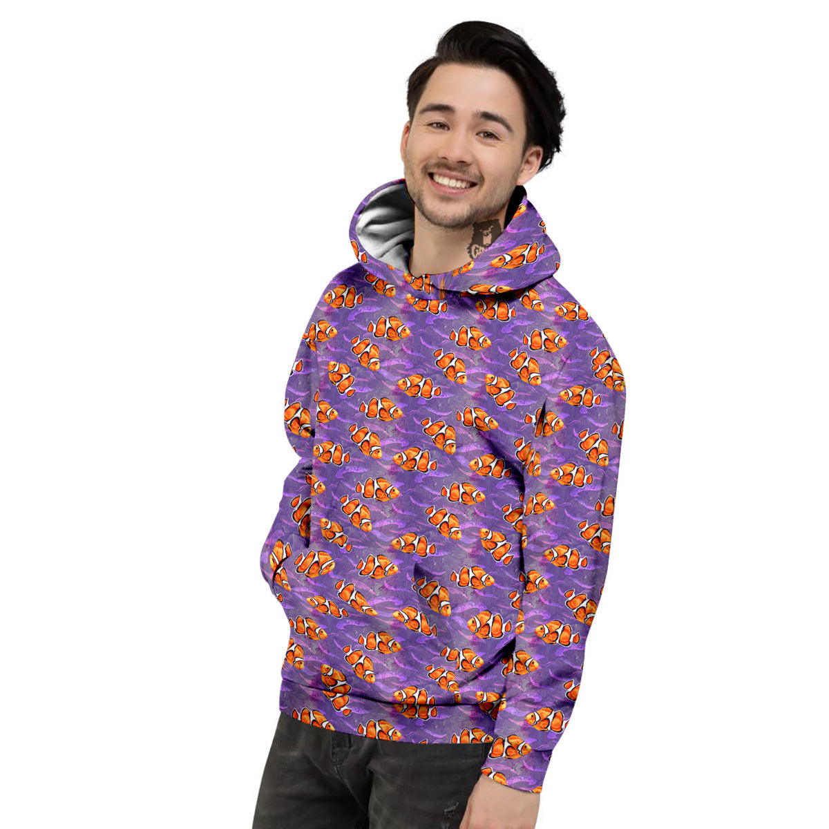 Clownfish Watercolor Purple Print Pattern Men's Hoodie-grizzshop