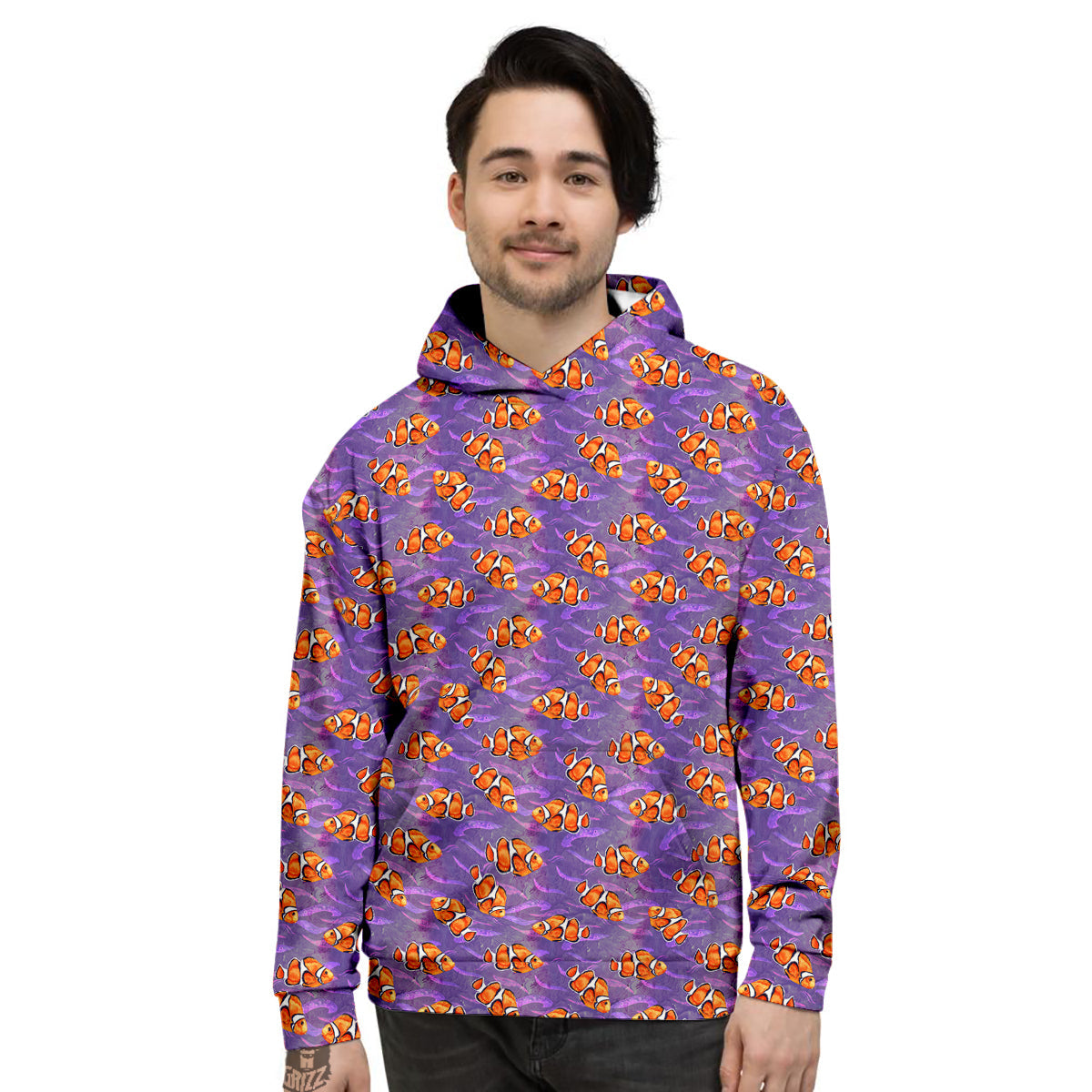 Clownfish Watercolor Purple Print Pattern Men's Hoodie-grizzshop