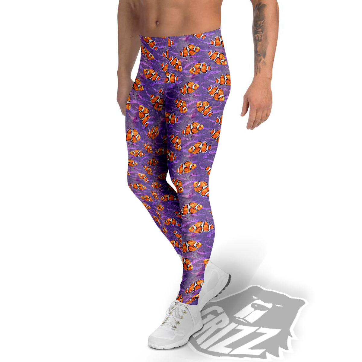Clownfish Watercolor Purple Print Pattern Men's Leggings-grizzshop