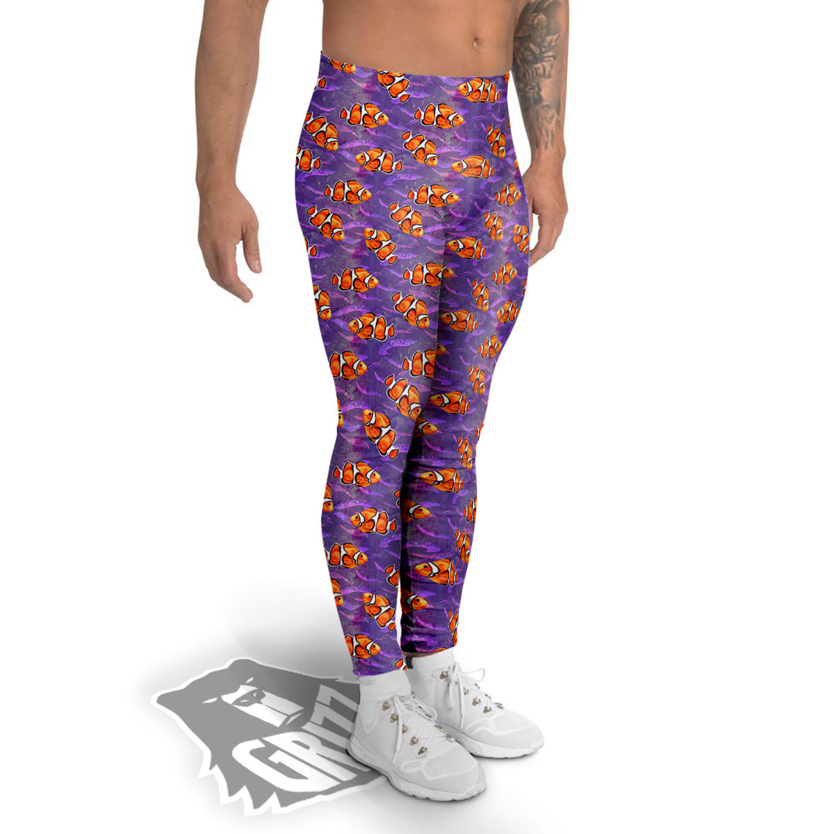 Clownfish Watercolor Purple Print Pattern Men's Leggings-grizzshop