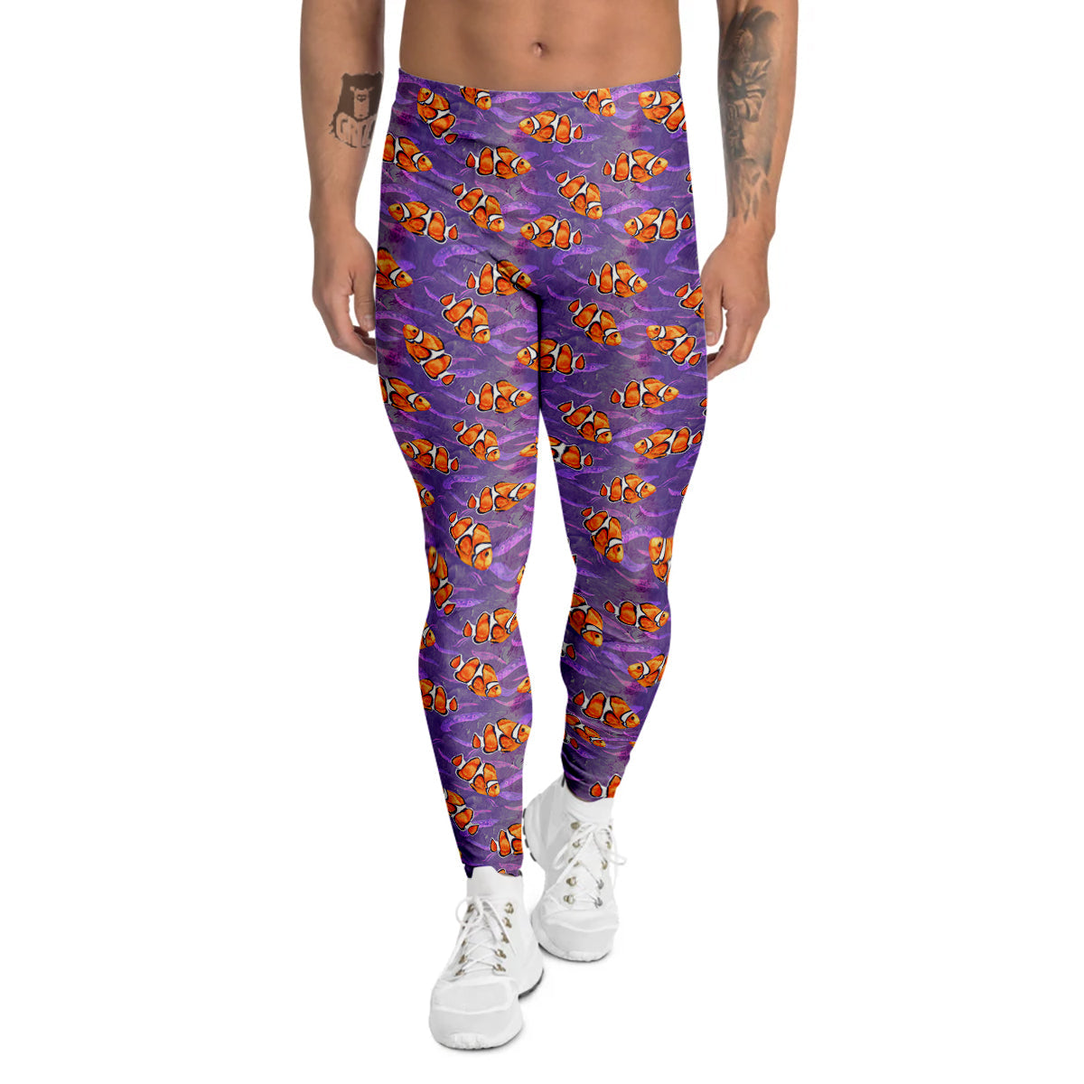 Clownfish Watercolor Purple Print Pattern Men's Leggings-grizzshop