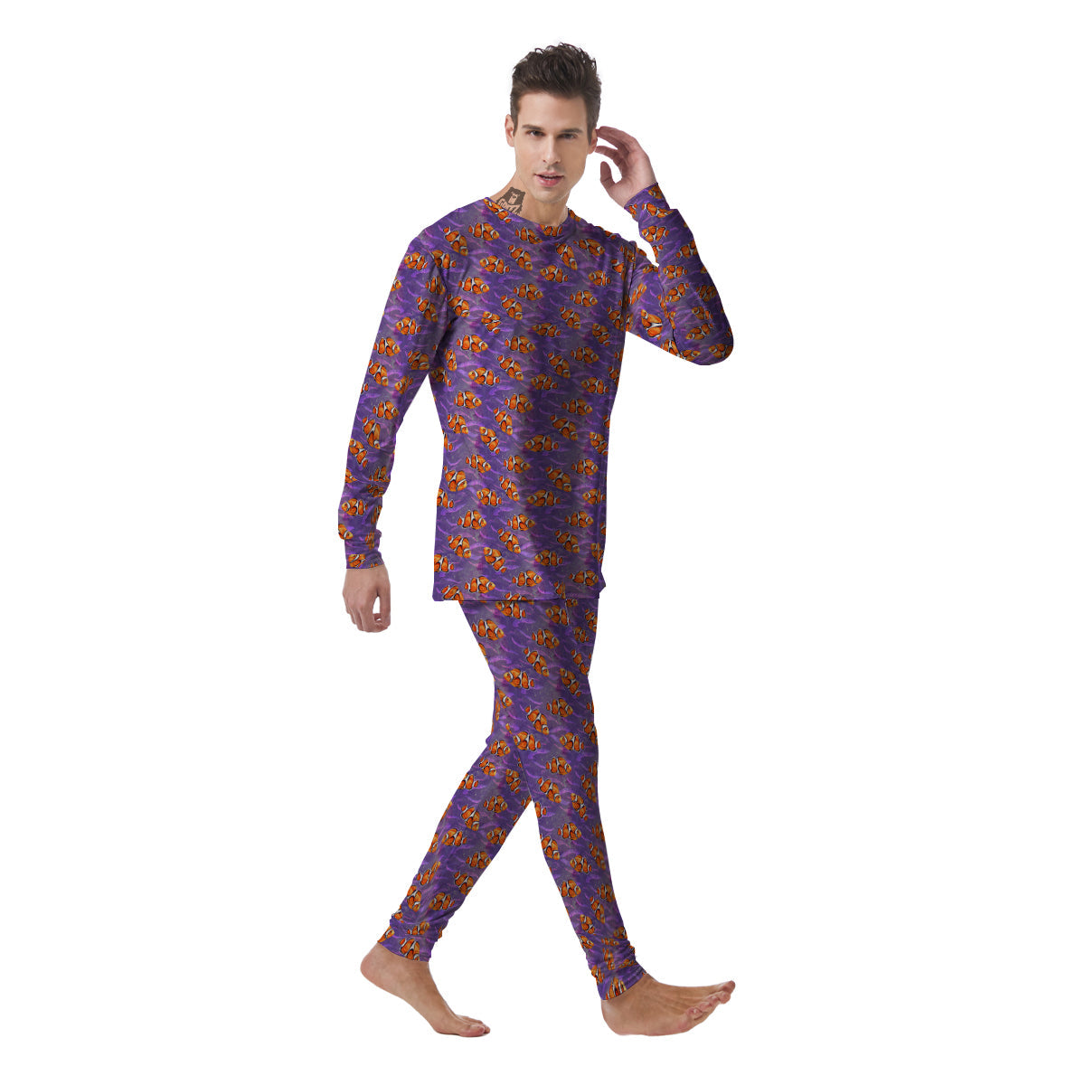 Clownfish Watercolor Purple Print Pattern Men's Pajamas-grizzshop