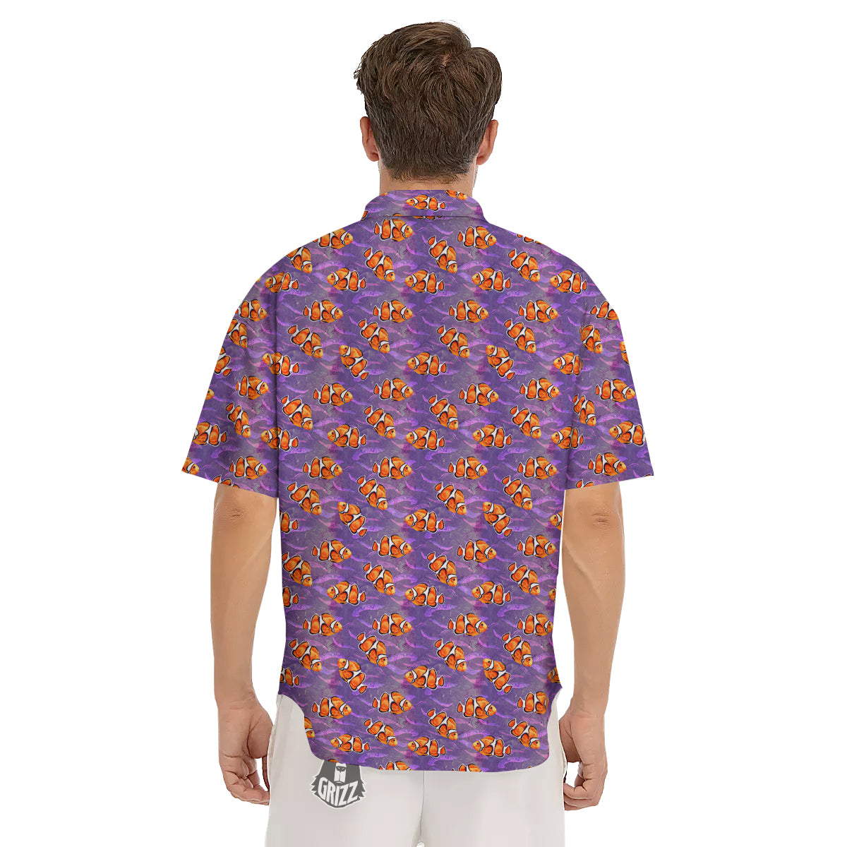 Clownfish Watercolor Purple Print Pattern Men's Short Sleeve Shirts-grizzshop