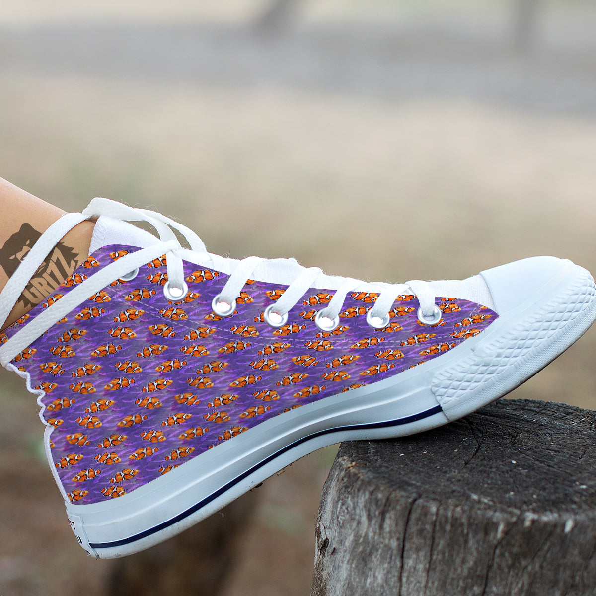 Clownfish Watercolor Purple Print Pattern White High Top Shoes-grizzshop