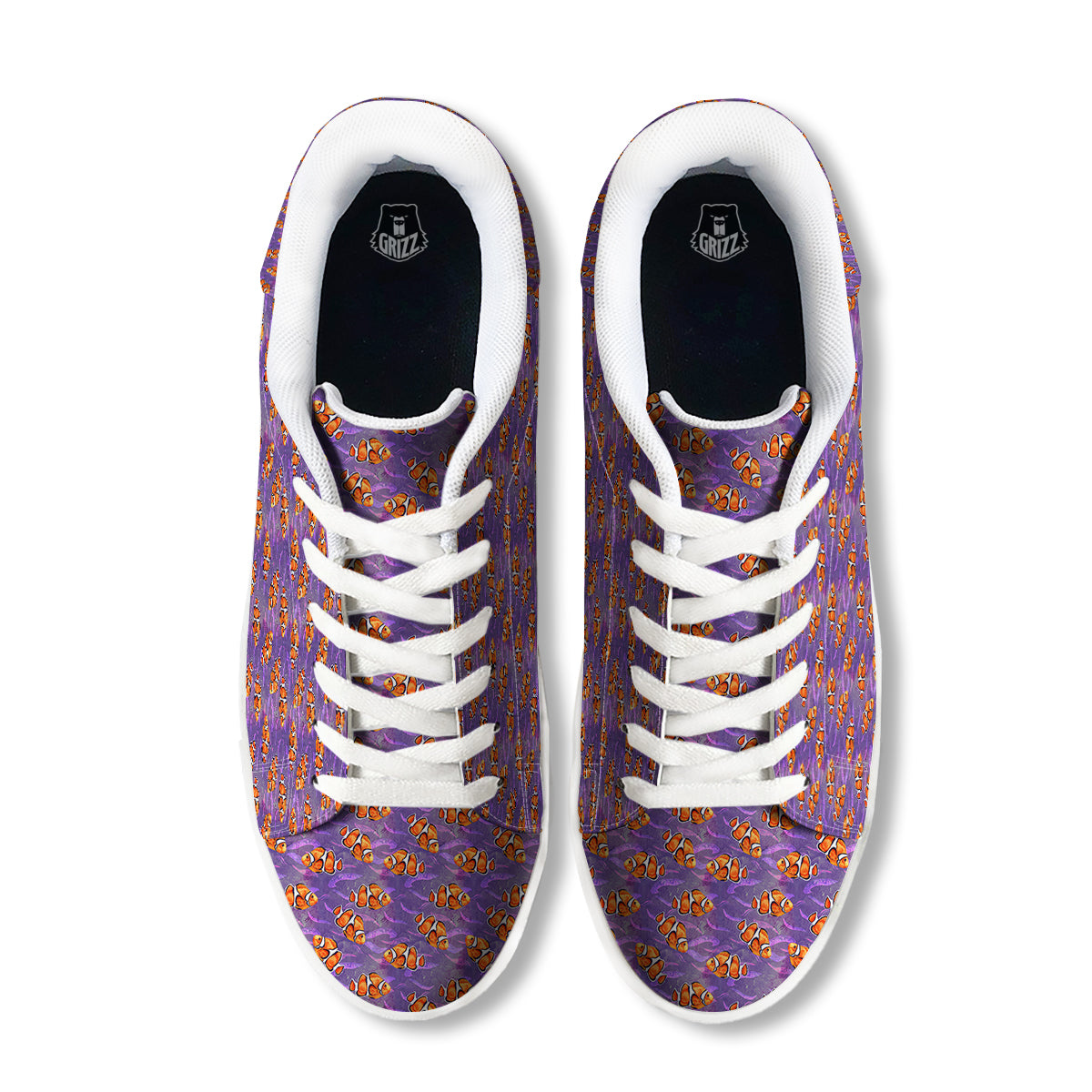 Clownfish Watercolor Purple Print Pattern White Low Top Sneakers-grizzshop