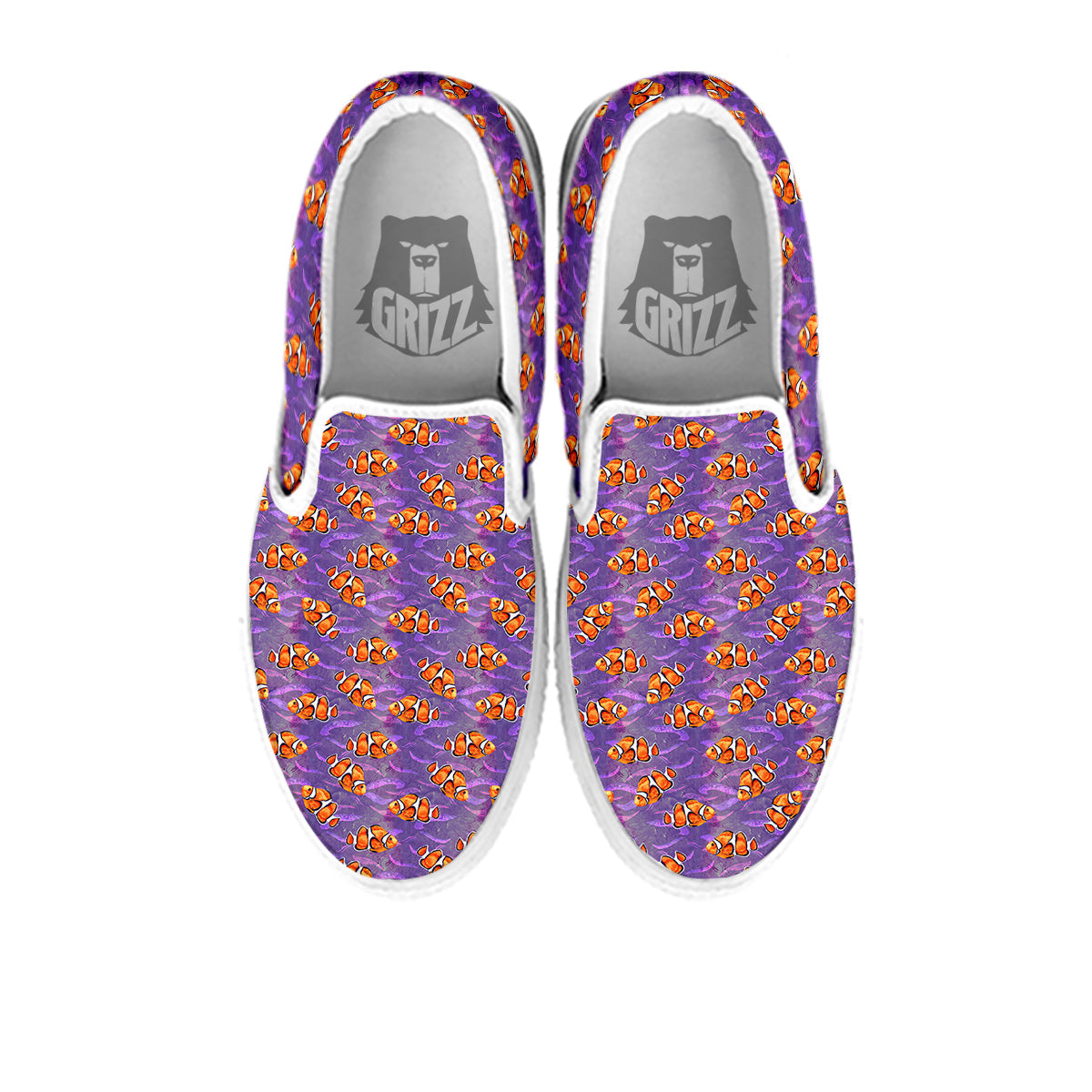 Clownfish Watercolor Purple Print Pattern White Slip On Shoes-grizzshop