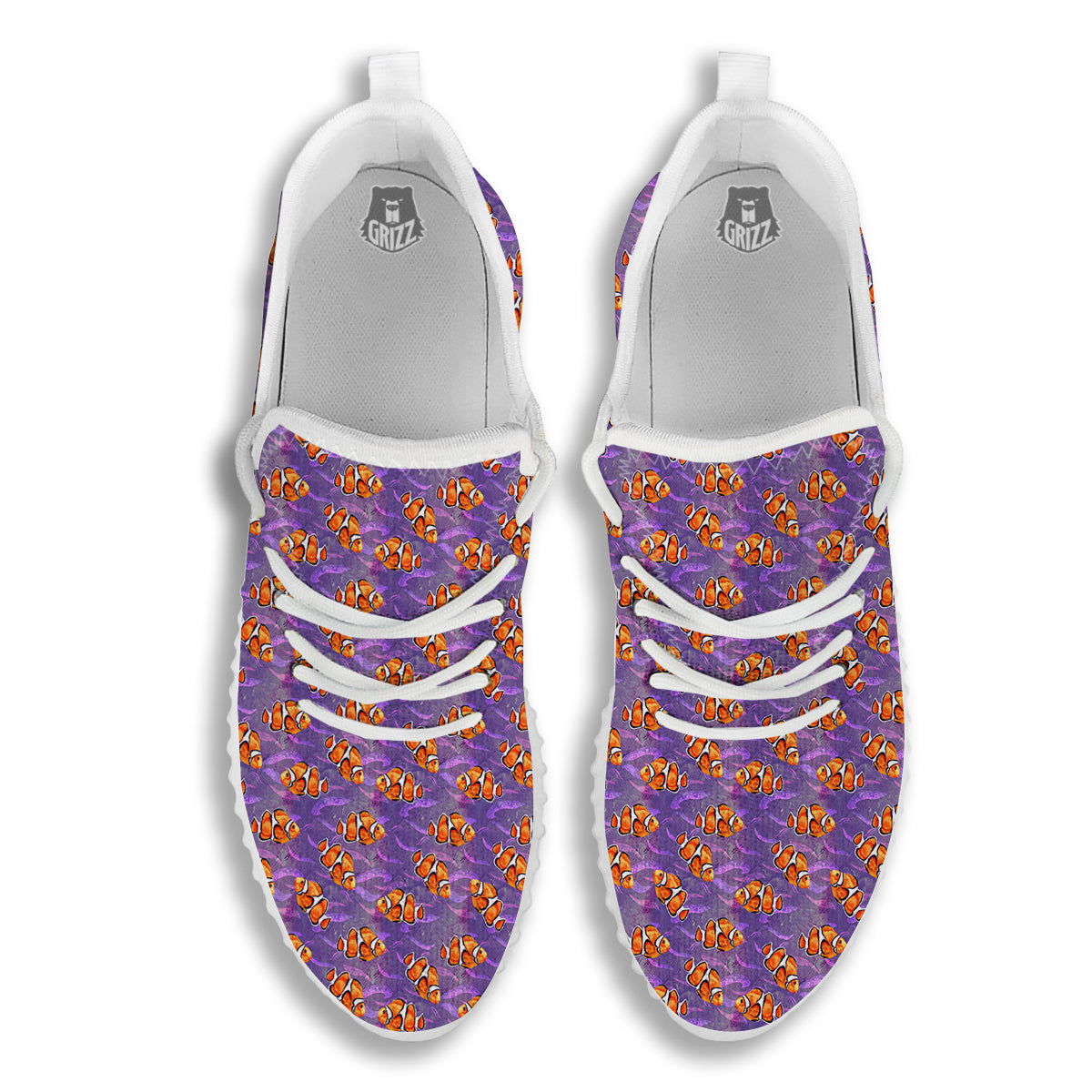 Clownfish Watercolor Purple Print Pattern White Walking Shoes-grizzshop