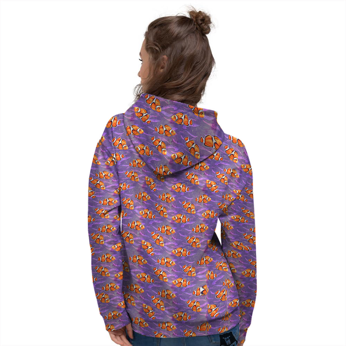 Clownfish Watercolor Purple Print Pattern Women's Hoodie-grizzshop