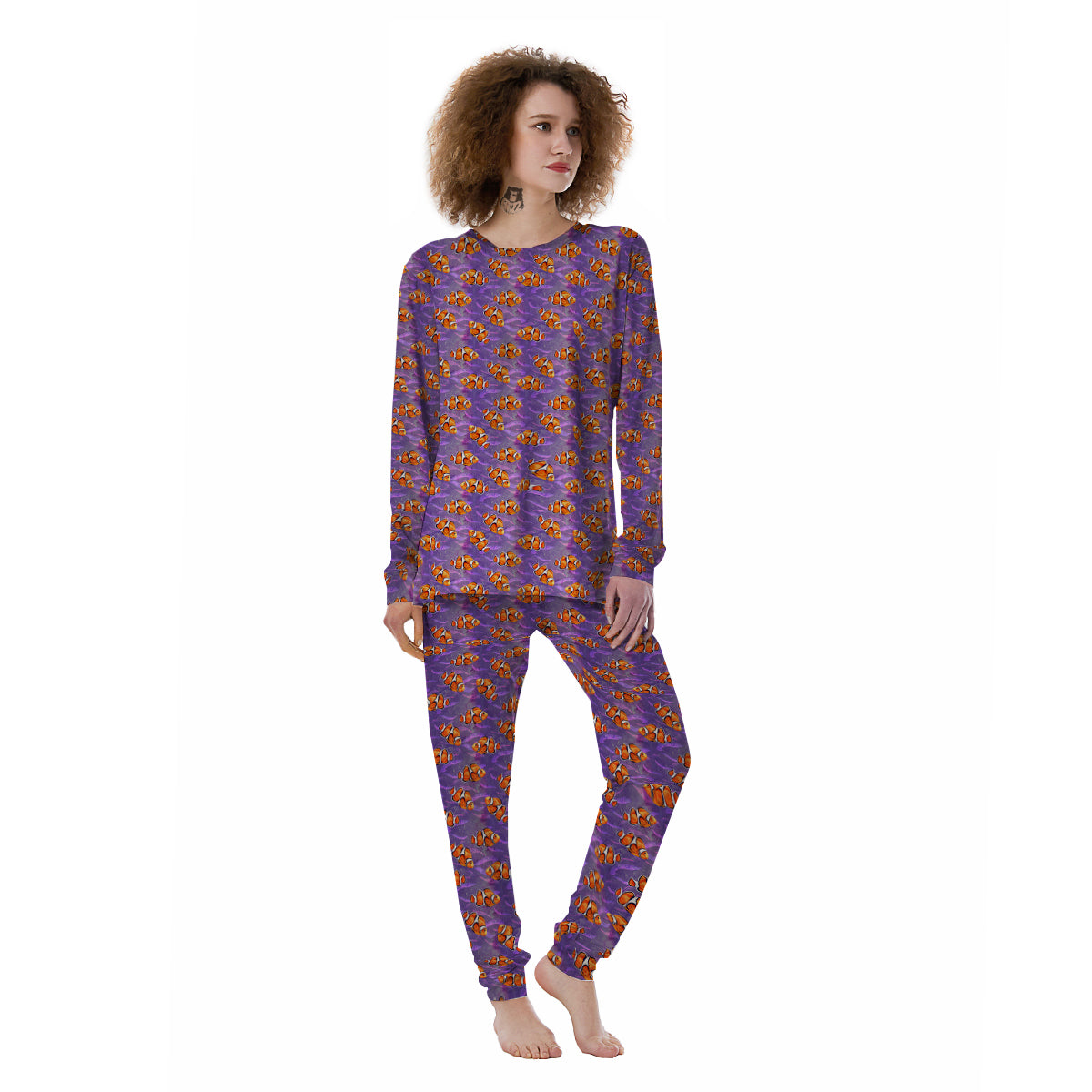 Clownfish Watercolor Purple Print Pattern Women's Pajamas-grizzshop