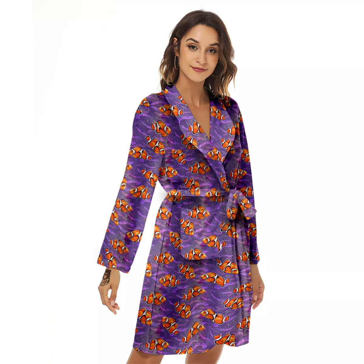 Clownfish Watercolor Purple Print Pattern Women's Robe-grizzshop