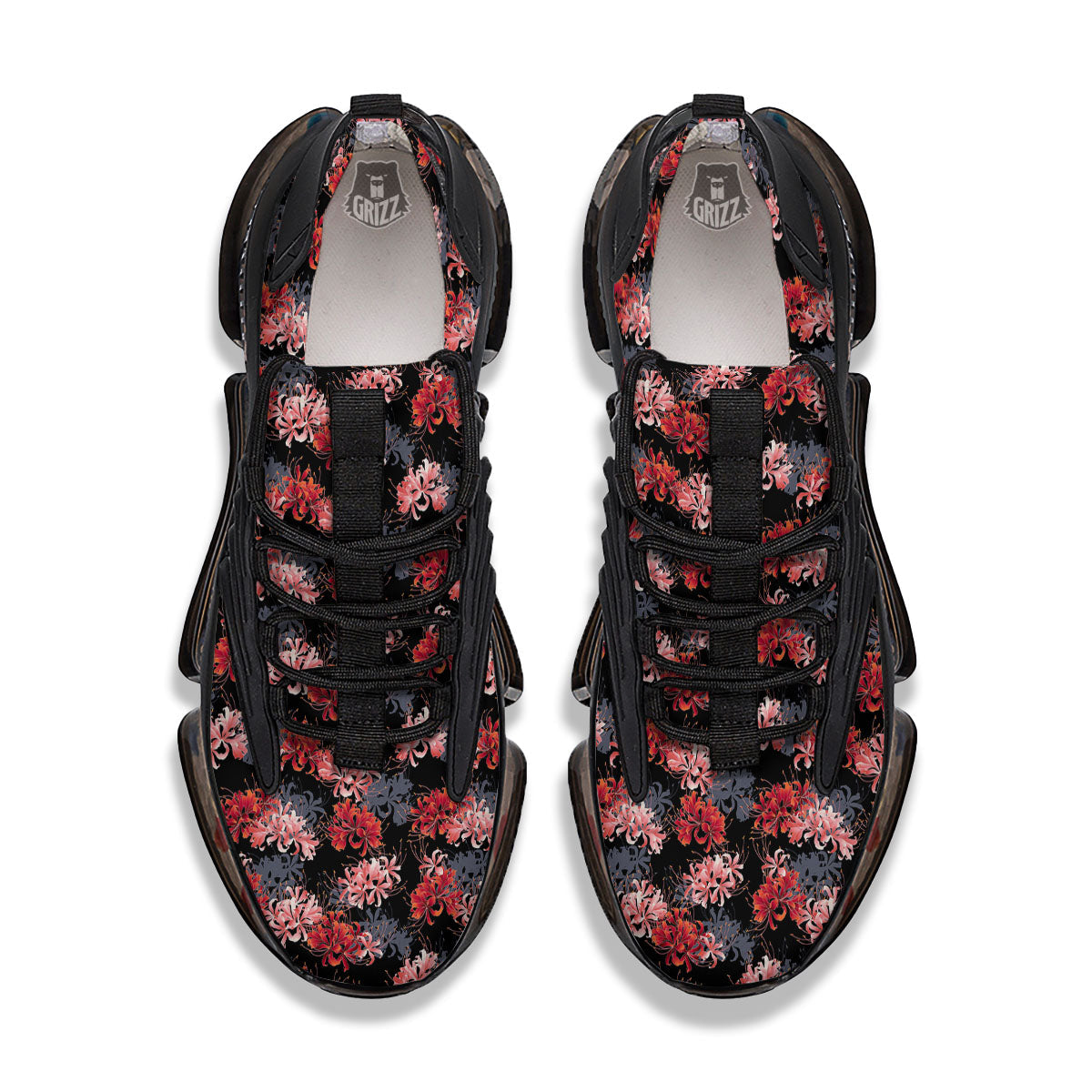 Cluster Amaryllis Japanese Print Pattern Black Gym Shoes-grizzshop