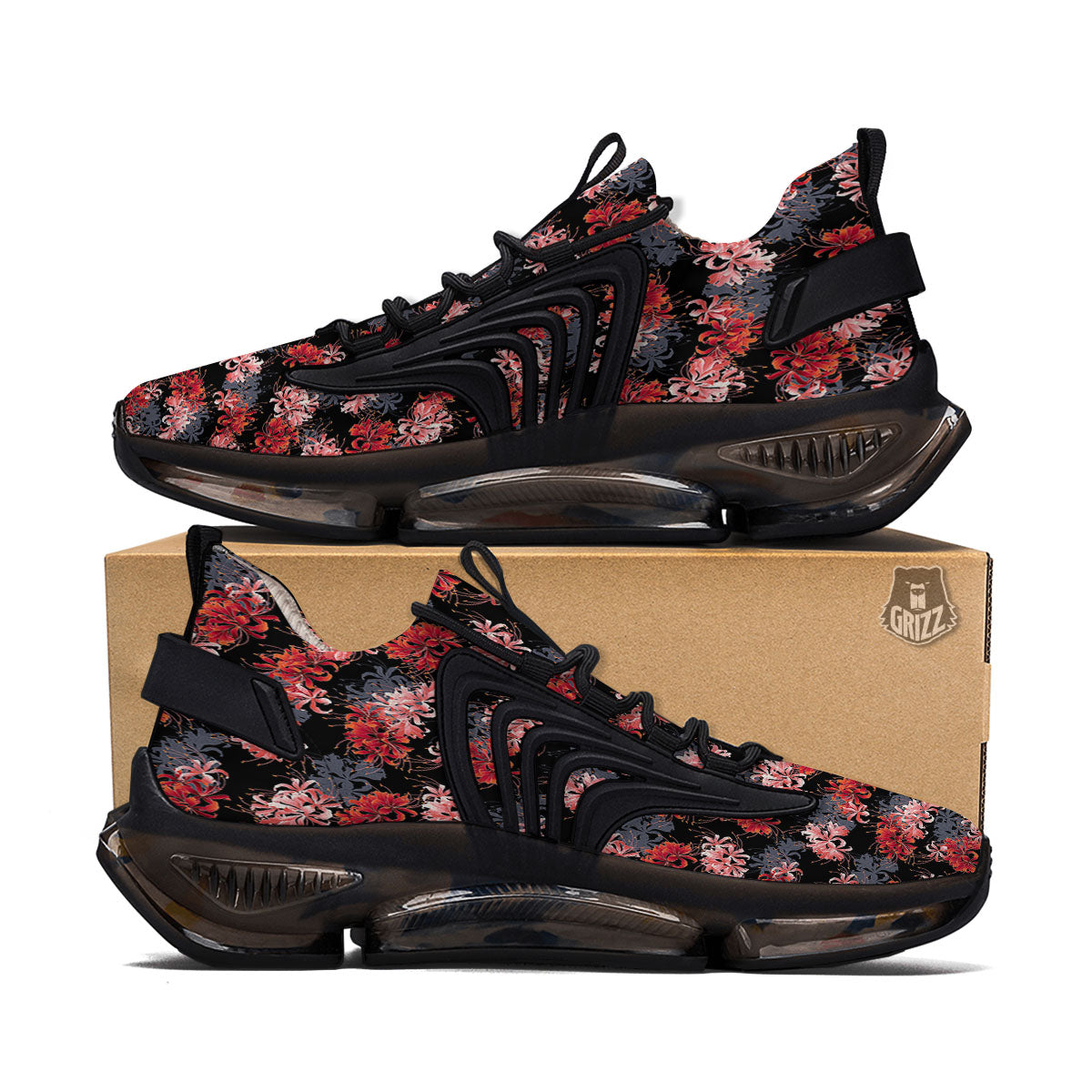 Cluster Amaryllis Japanese Print Pattern Black Gym Shoes-grizzshop