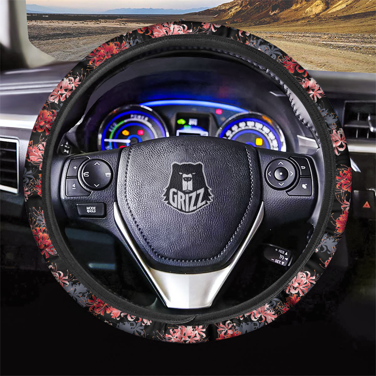 Cluster Amaryllis Japanese Print Pattern Car Steering Wheel Cover-grizzshop