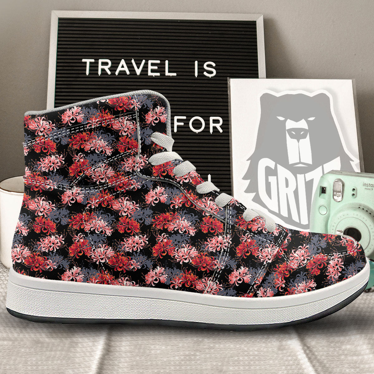 Cluster Amaryllis Japanese Print Pattern High Top Sneakers-grizzshop