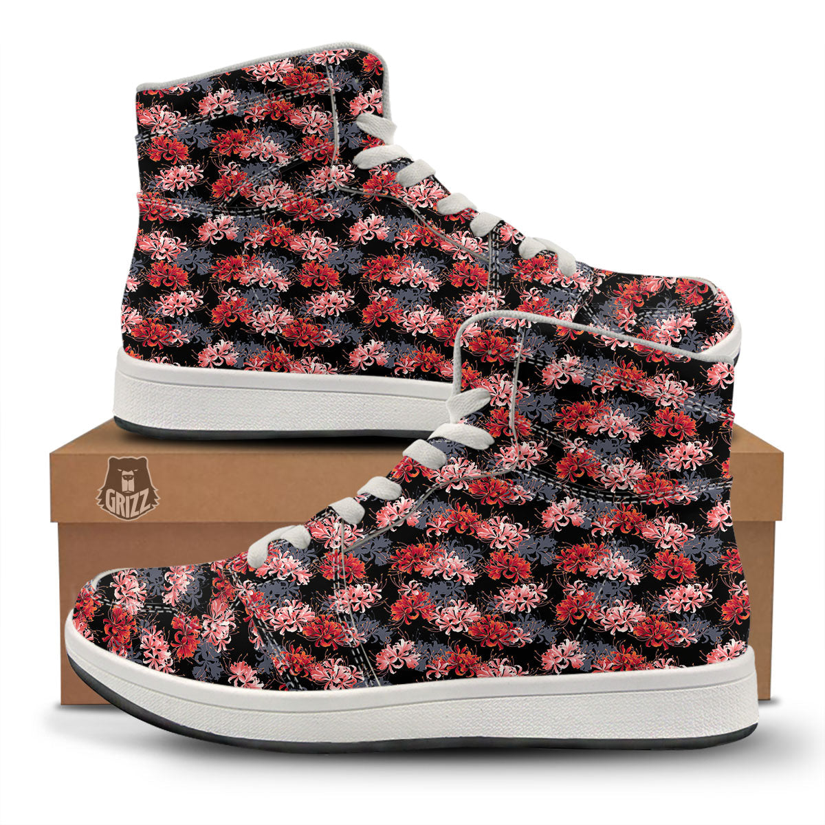 Cluster Amaryllis Japanese Print Pattern High Top Sneakers-grizzshop