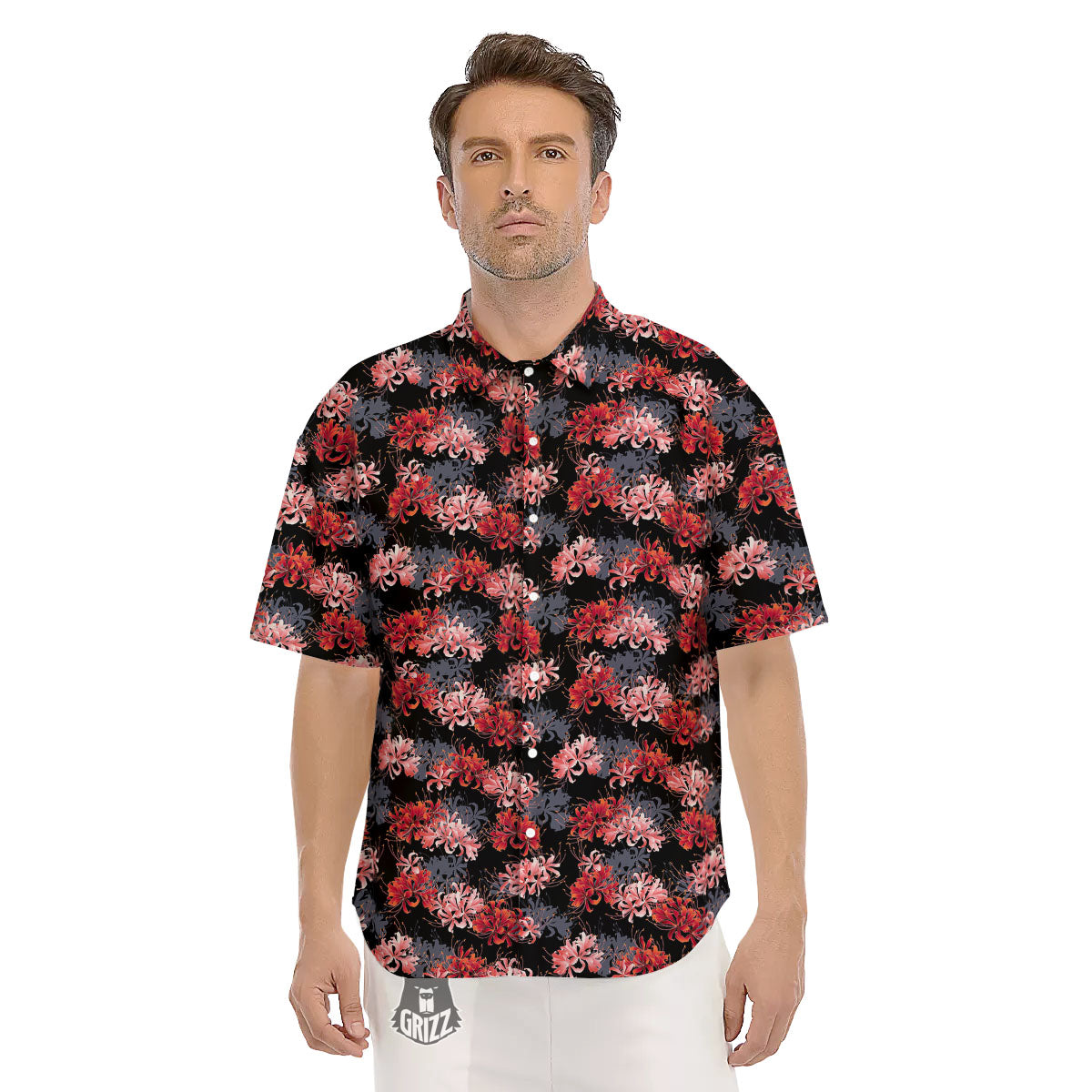 Cluster Amaryllis Japanese Print Pattern Men's Short Sleeve Shirts-grizzshop