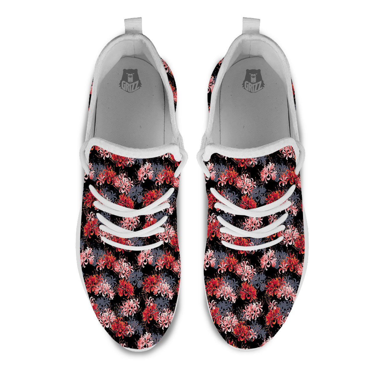 Cluster Amaryllis Japanese Print Pattern White Athletic Shoes-grizzshop