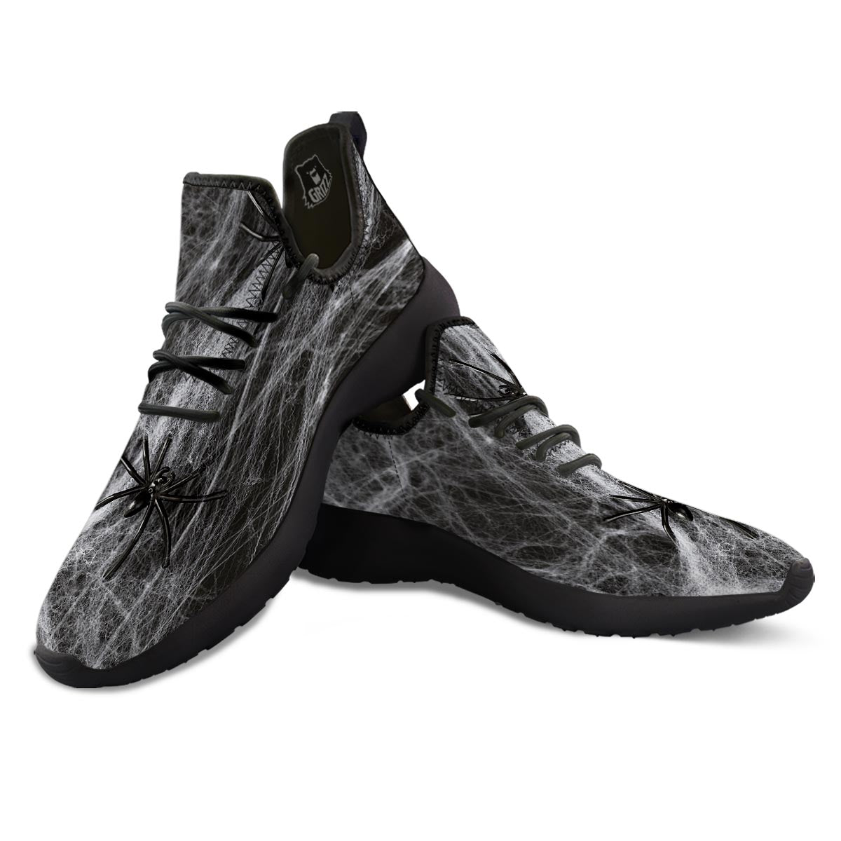 Cobweb And Toy Spiders Print Black Athletic Shoes-grizzshop