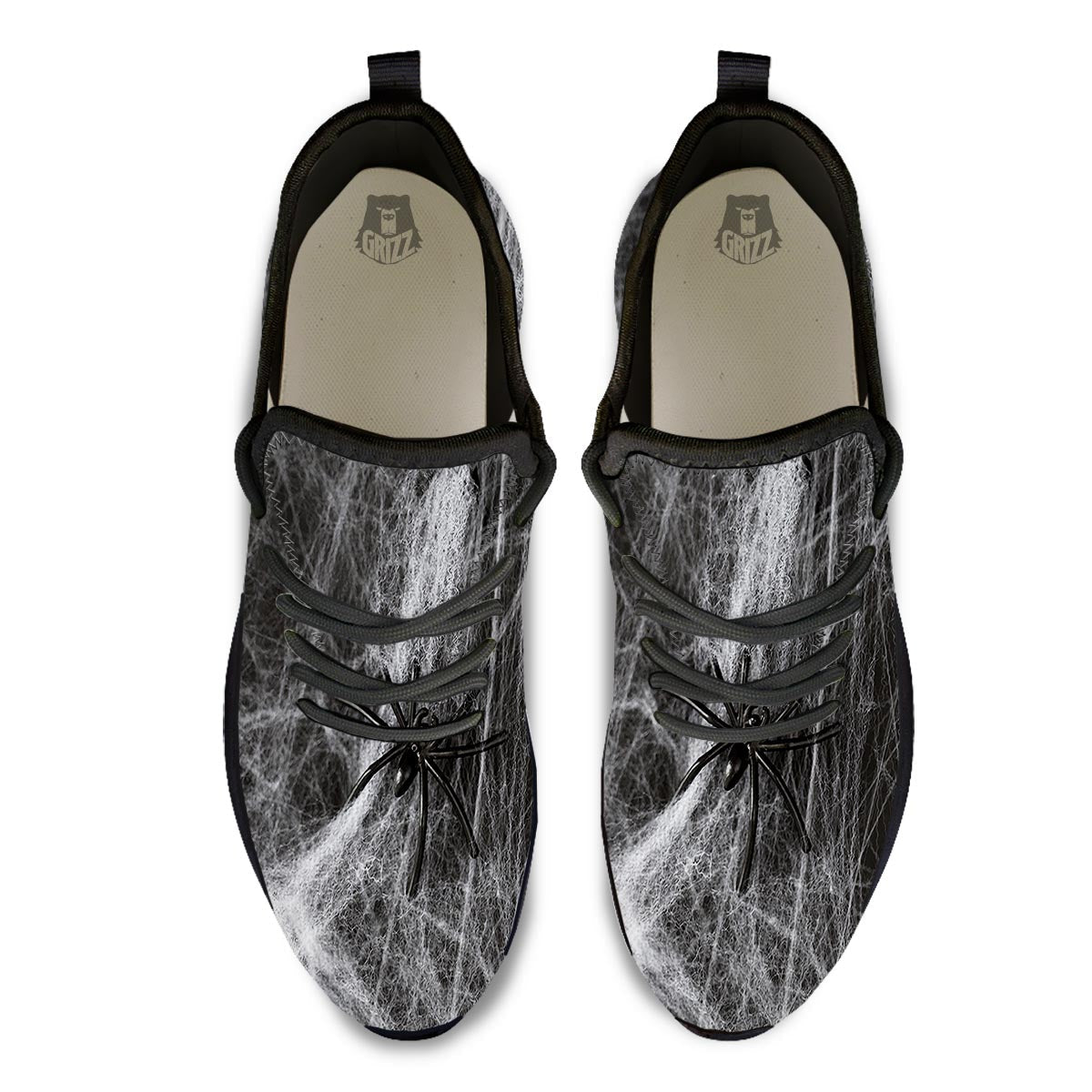 Cobweb And Toy Spiders Print Black Athletic Shoes-grizzshop