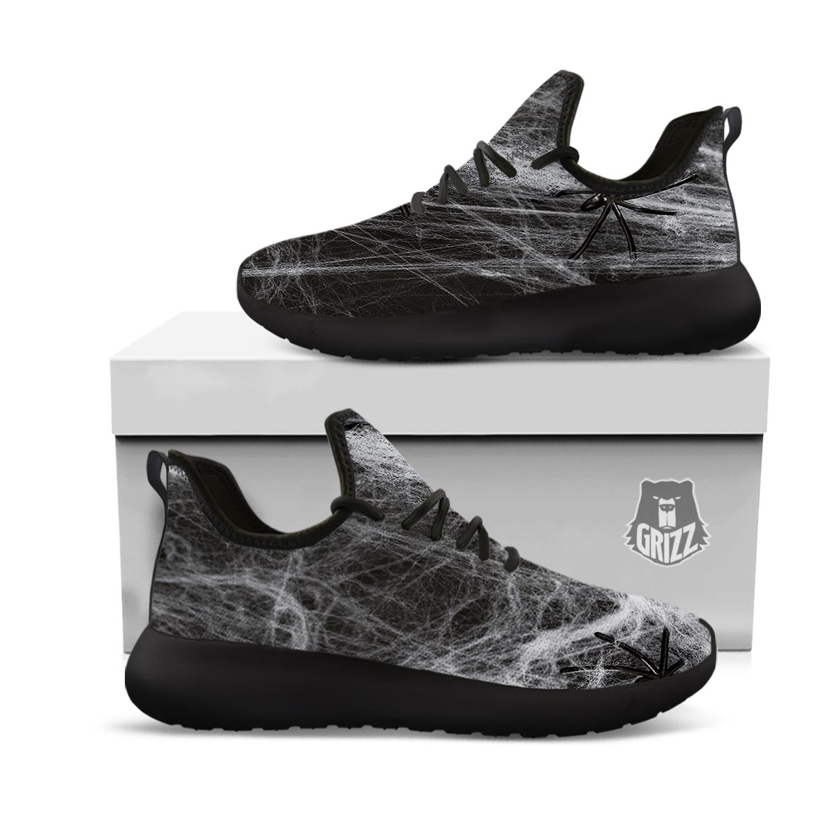 Cobweb And Toy Spiders Print Black Athletic Shoes-grizzshop