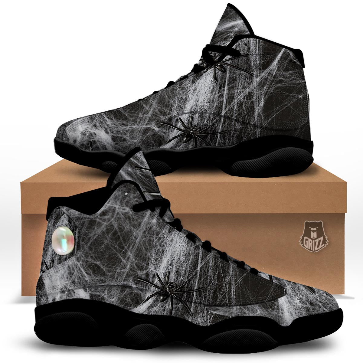 Cobweb And Toy Spiders Print Black Basketball Shoes-grizzshop