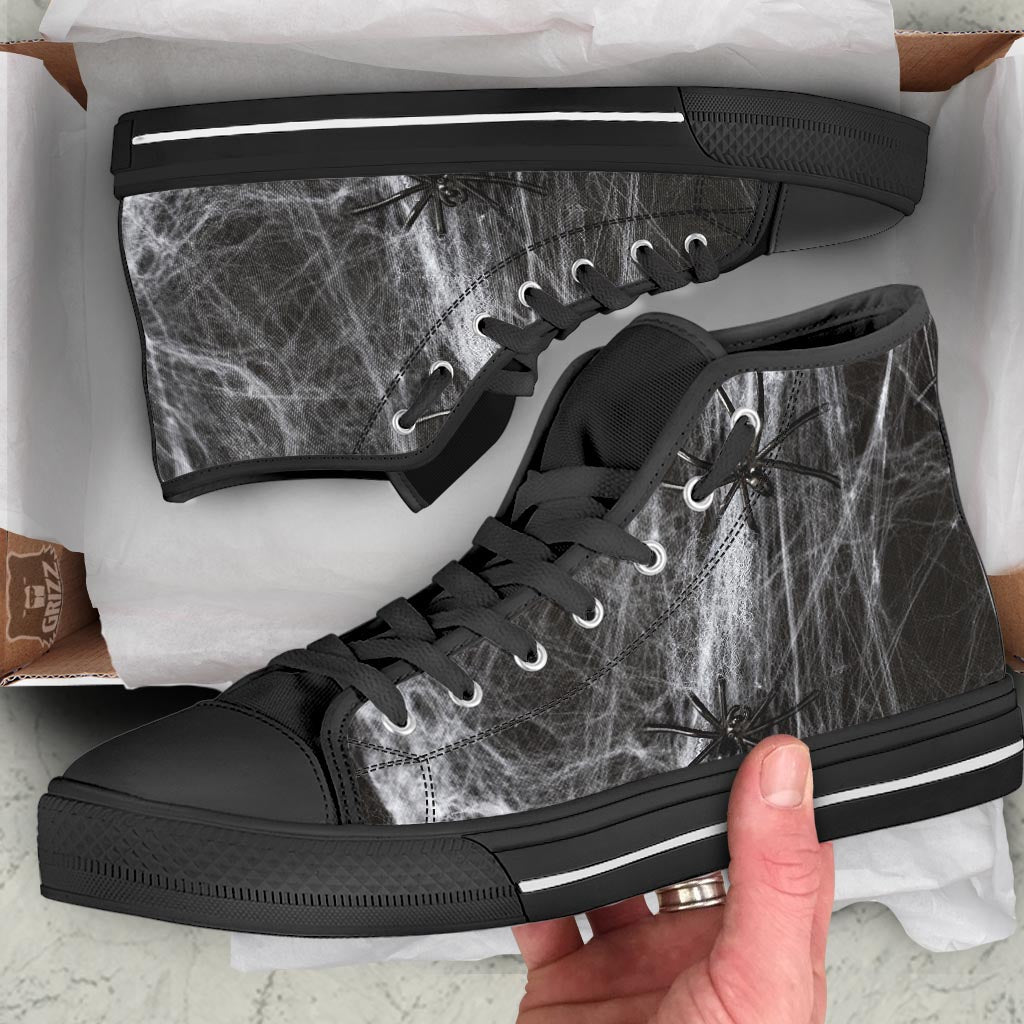Cobweb And Toy Spiders Print Black High Top Shoes-grizzshop