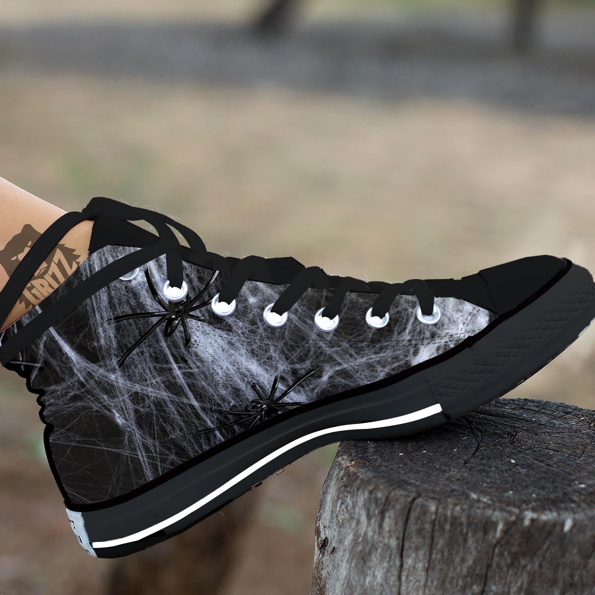 Cobweb And Toy Spiders Print Black High Top Shoes-grizzshop