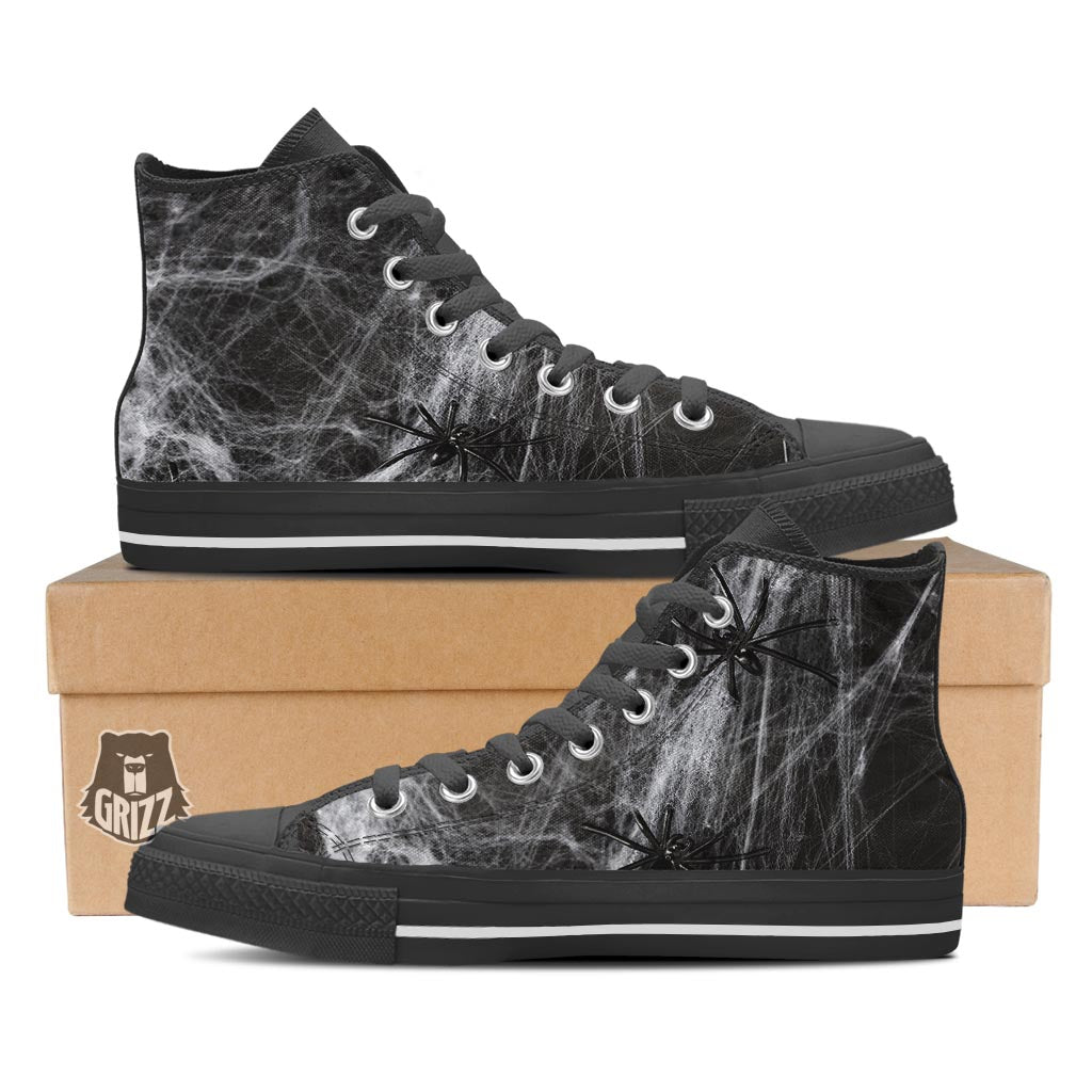 Cobweb And Toy Spiders Print Black High Top Shoes-grizzshop