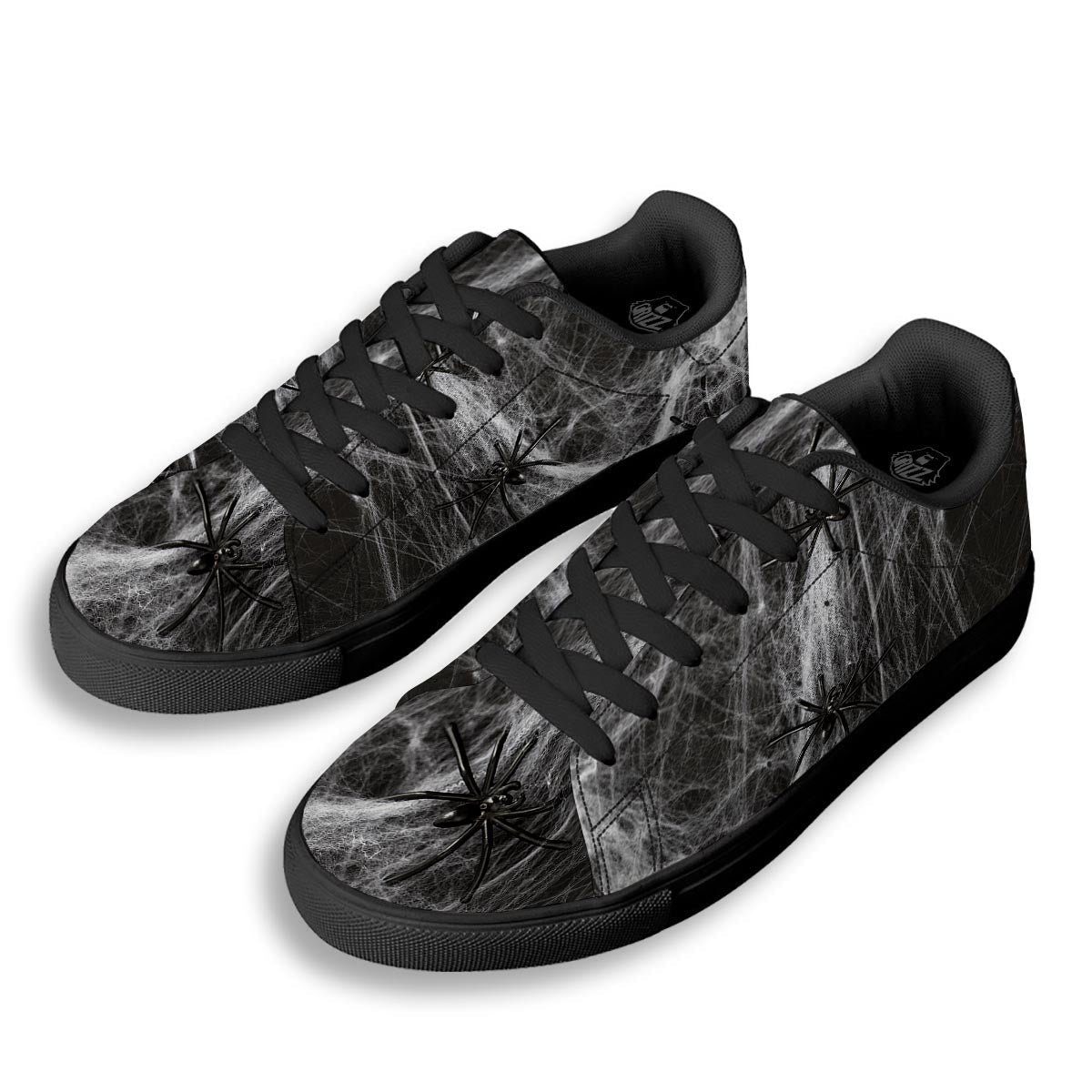 Cobweb And Toy Spiders Print Black Low Top Sneakers-grizzshop