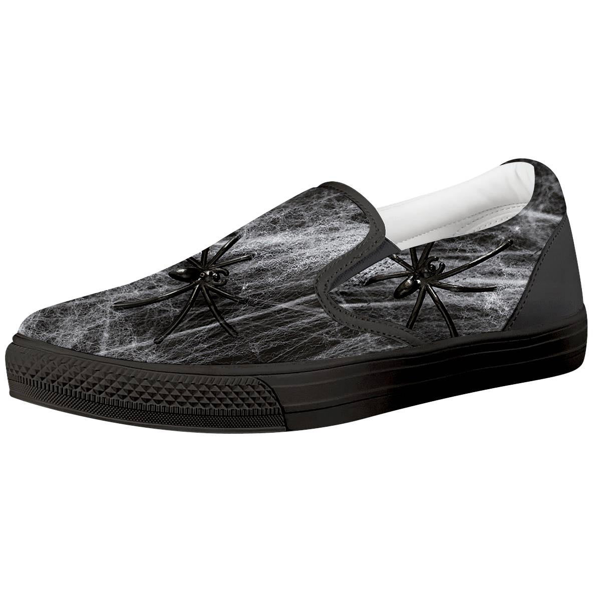 Cobweb And Toy Spiders Print Black Slip On Shoes-grizzshop